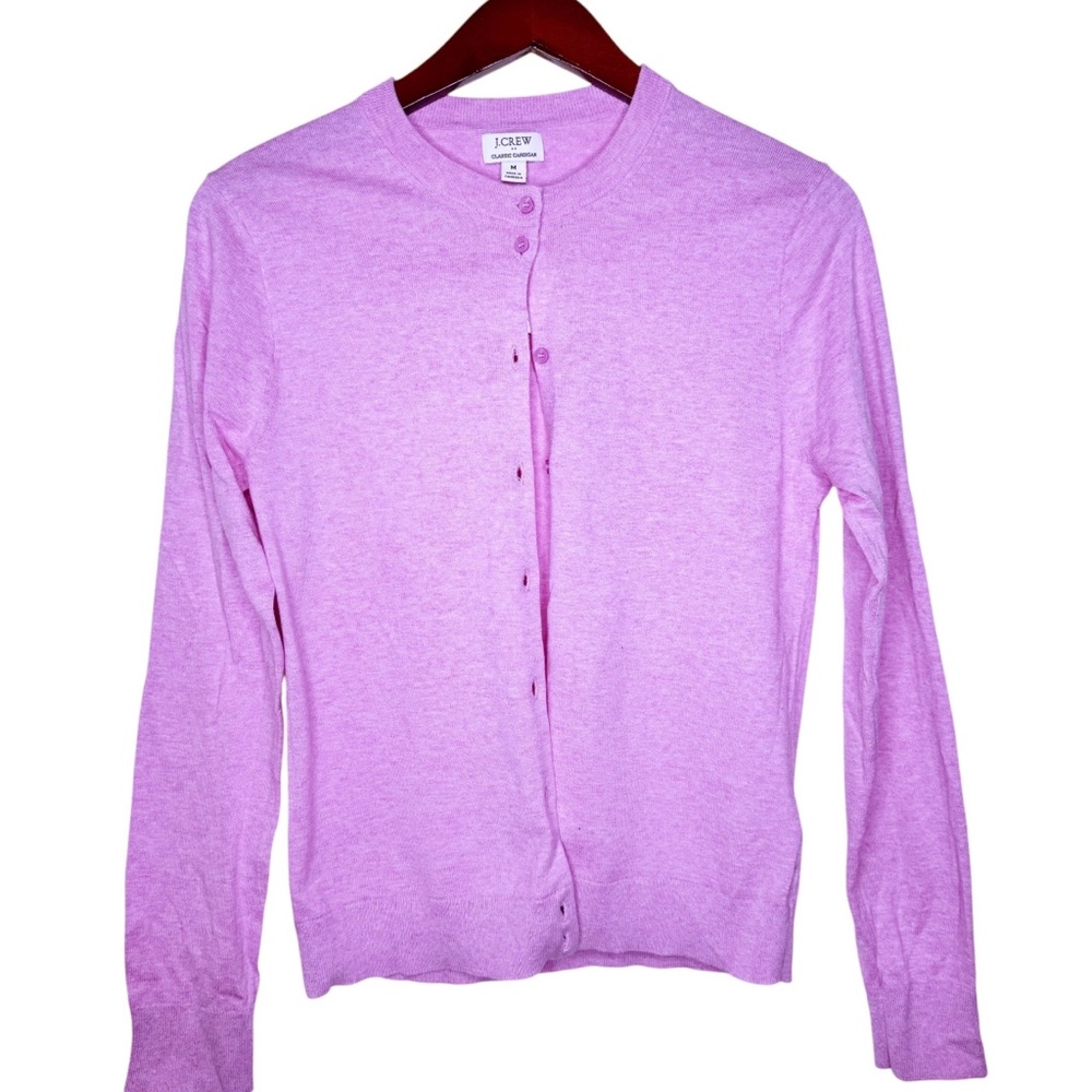 J. CREW NWT Classic Cotton Cardigan Sweater Size Medium in Heather Berry - Picture 3 of 9